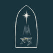 Illustration of a star and manger scene with a dark blue background